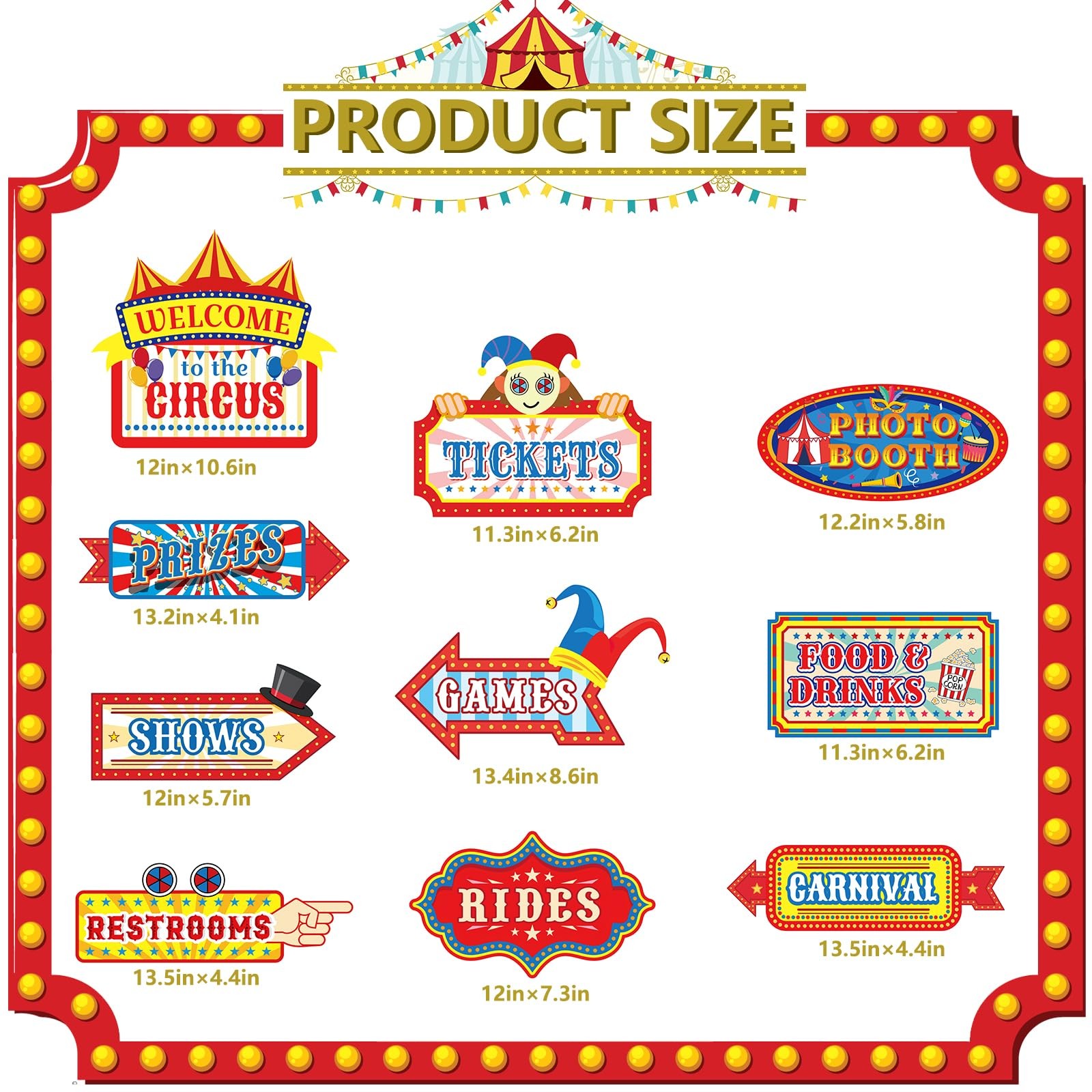 20 PCS Circus Carnival Decorations Theme Party Photo Booth Props Welcome Signs