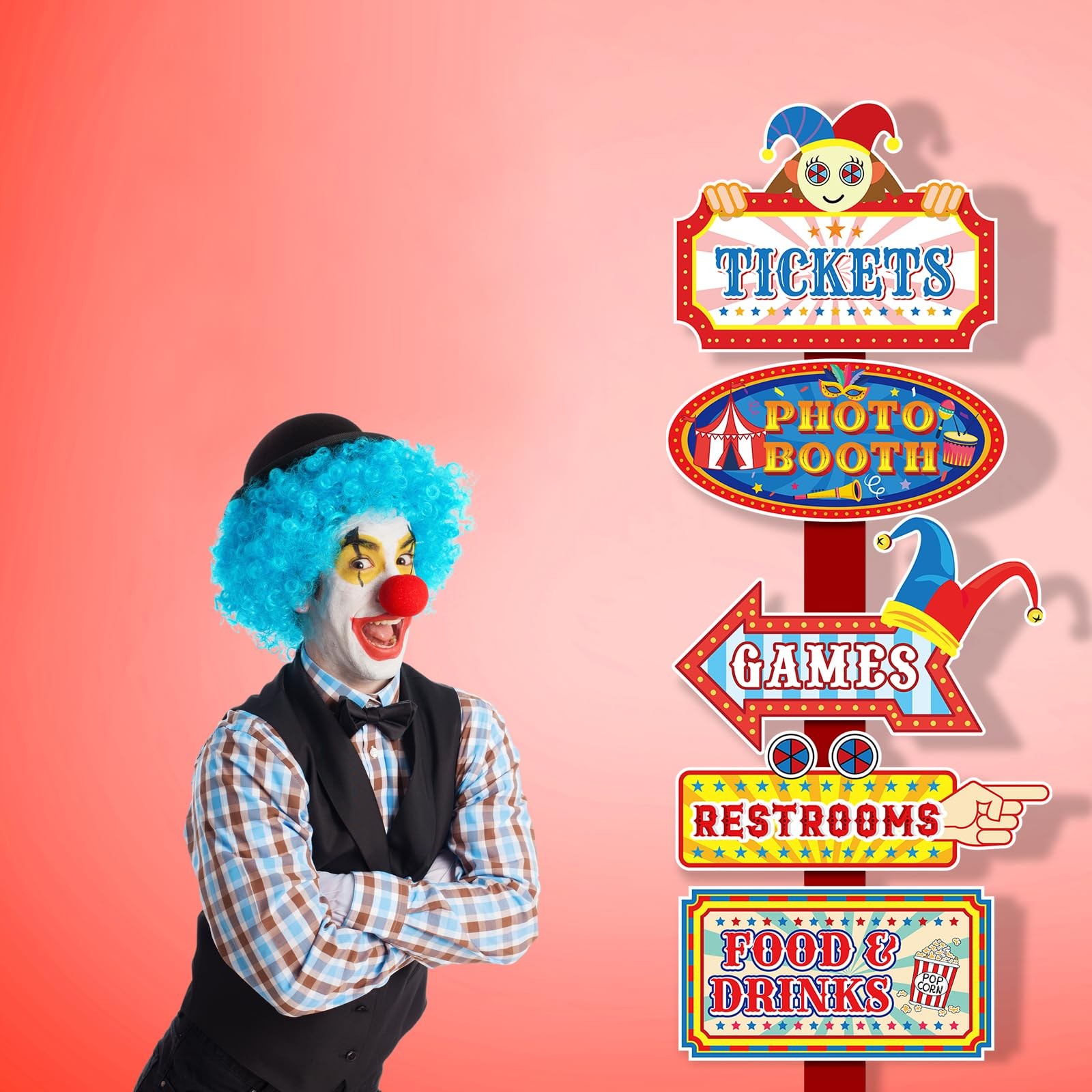 20 PCS Circus Carnival Decorations Theme Party Photo Booth Props Welcome Signs