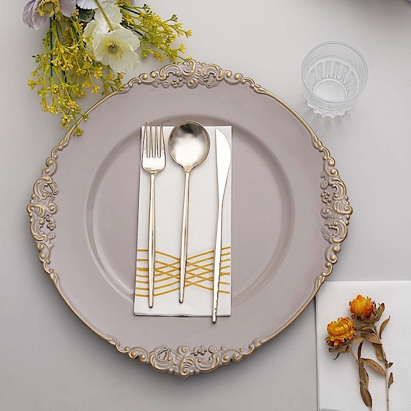 24 NUDE 13″ Round with Embossed Rim Charger Plates Wedding Dinner Supplies