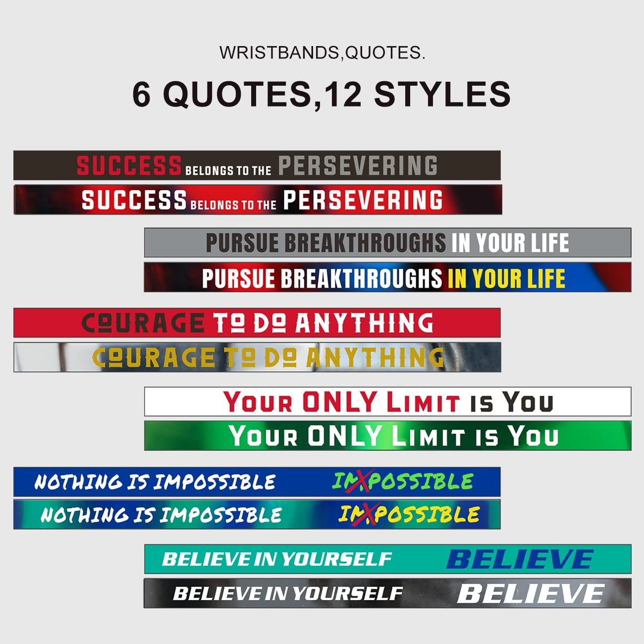 Wristbands 12 Pack Inspirational Silicone Unisex Adult Men Women Teens