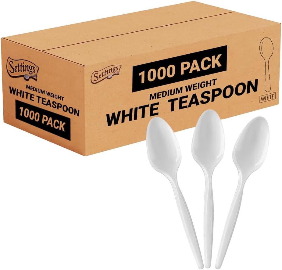 White Plastic Teaspoons 1000 Count Heavy Duty Disposable Cutlery BPA Free Bulk P