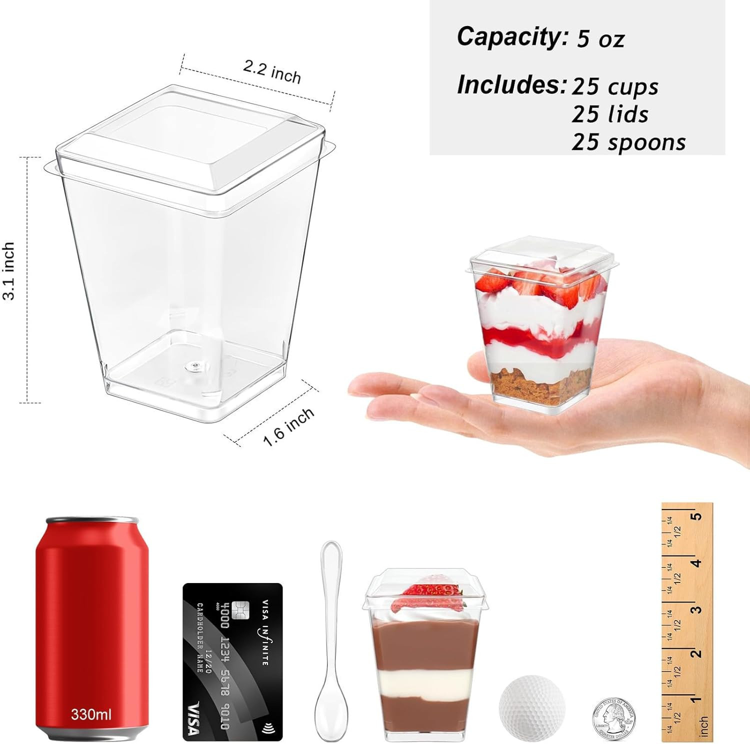 5 Oz Plastic Dessert Cups with Lids and Spoons 75 Pcs Serves 25, Banana Pudding