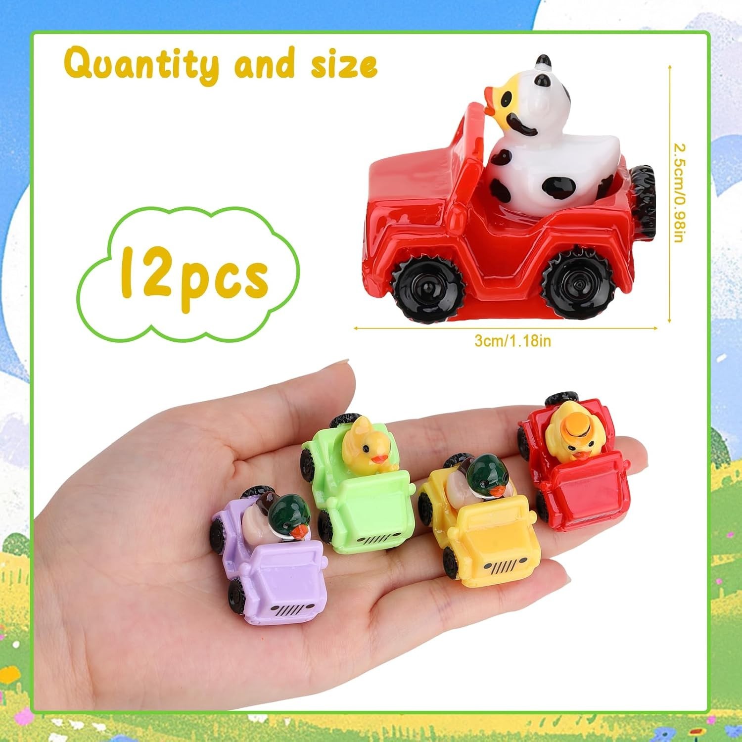 12 Pcs Ducks for Jeeps, Funny Jeeps Ducks for Ducking, Mini Resin Ducks in a Jee