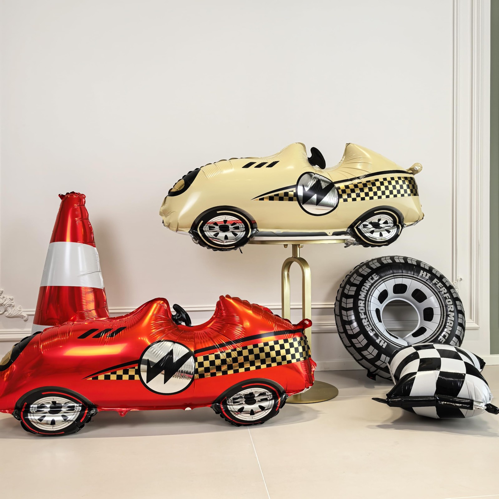 2PCS Self standing Racing Traffic Cones Foil Balloon car balloons for birthda…