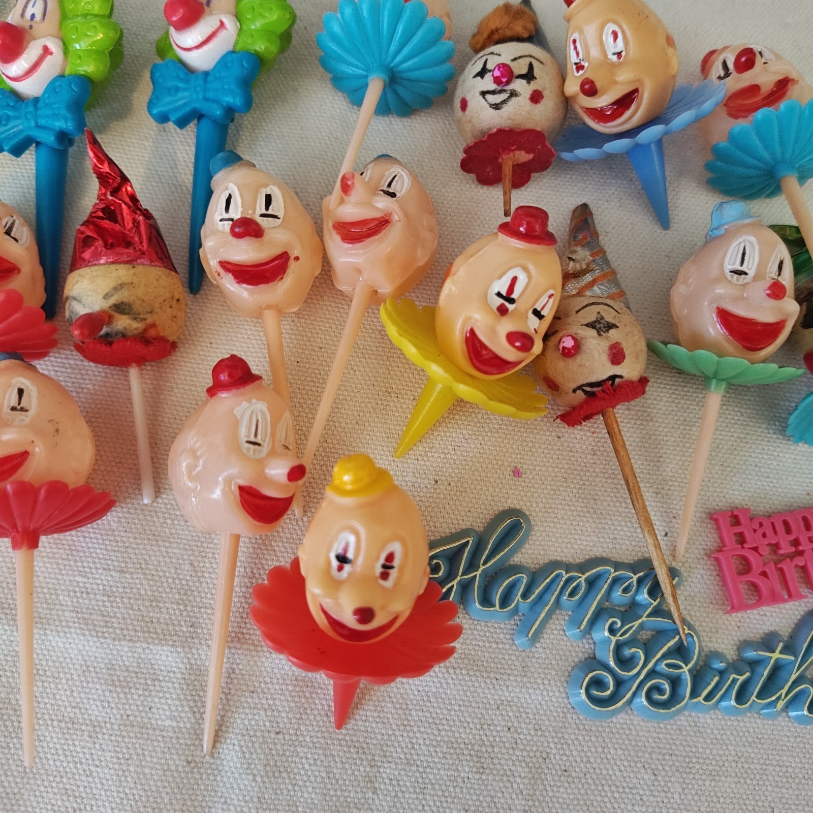Vintage Clown Cupcake Cake Toppers Lot Picks Circus Birthday Party Decor