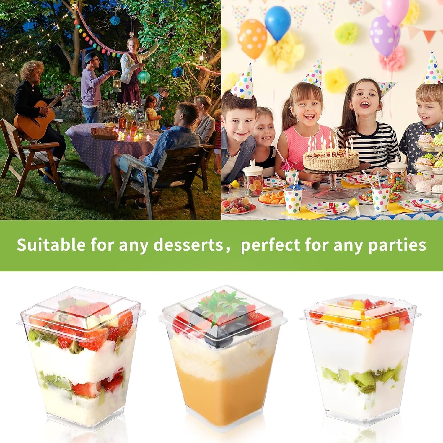 Plastic Dessert Cups 5oz with Lids & Spoons 20 Sets for Pudding Fruit