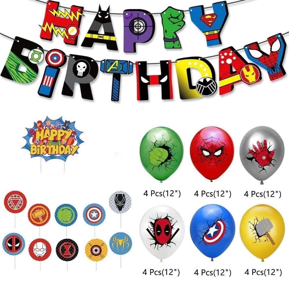 Superhero Party Set Balloons Banner Cake Toppers Marvel Avengers Decorations