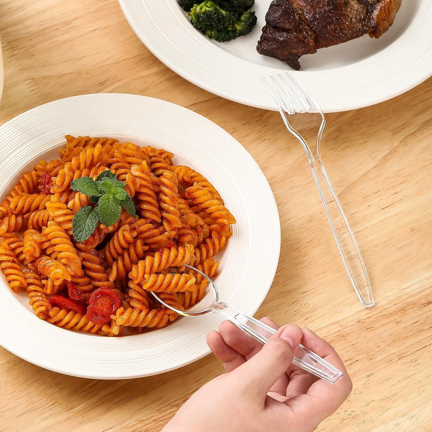 [400 Count] Clear Plastic Forks and Spoons Set Bulk – Heavy Duty Disposable Spoo