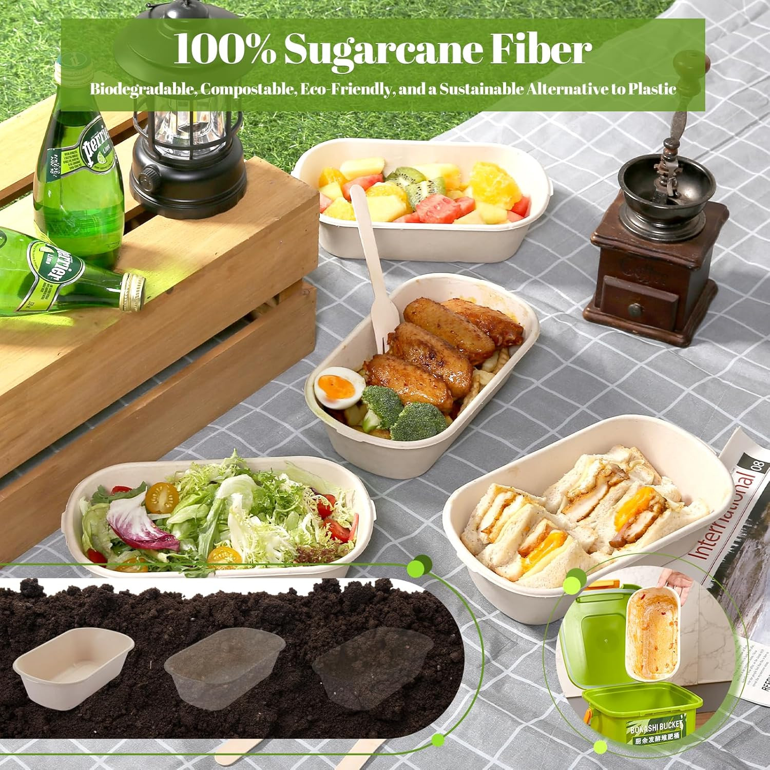 [100% Eco-Friendly] 34 Oz Disposable Food Containers with Lids – Sugarcane Pulp