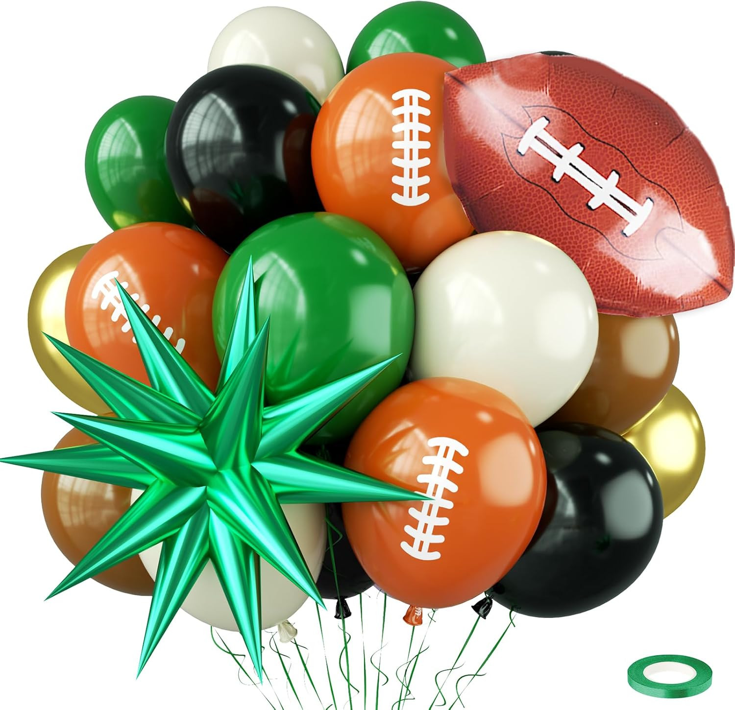 Football Balloons,Dark Green Black Beige Balloons with Football Foil Balloon for