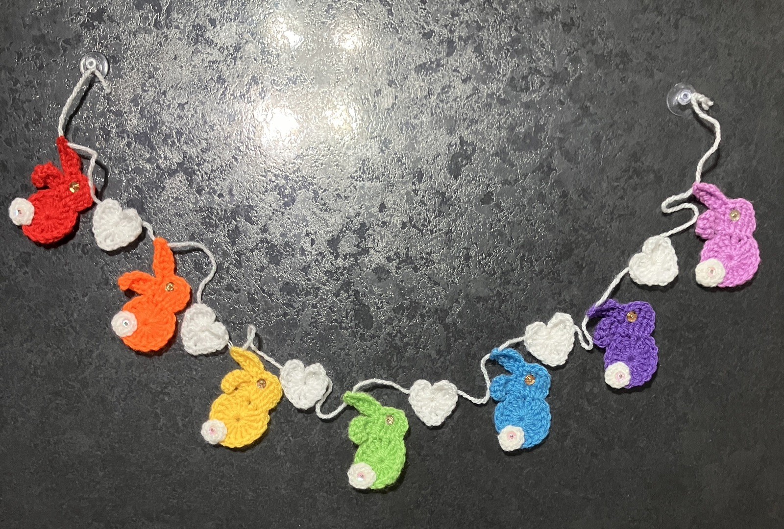 🐰🌈❤️ NEW Rainbow Easter bunny Rabbit heart Hand Crochet bunting window Gift
