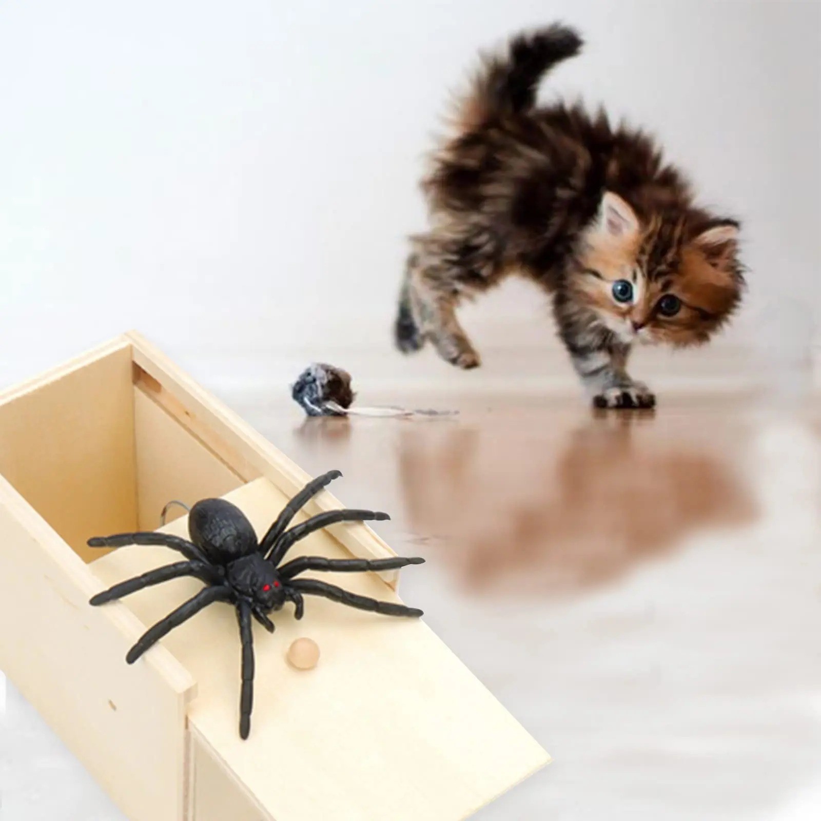 Wooden Prank Spider Scare Box Hidden in Case Trick Play Joke Scarebox Gag Toy N