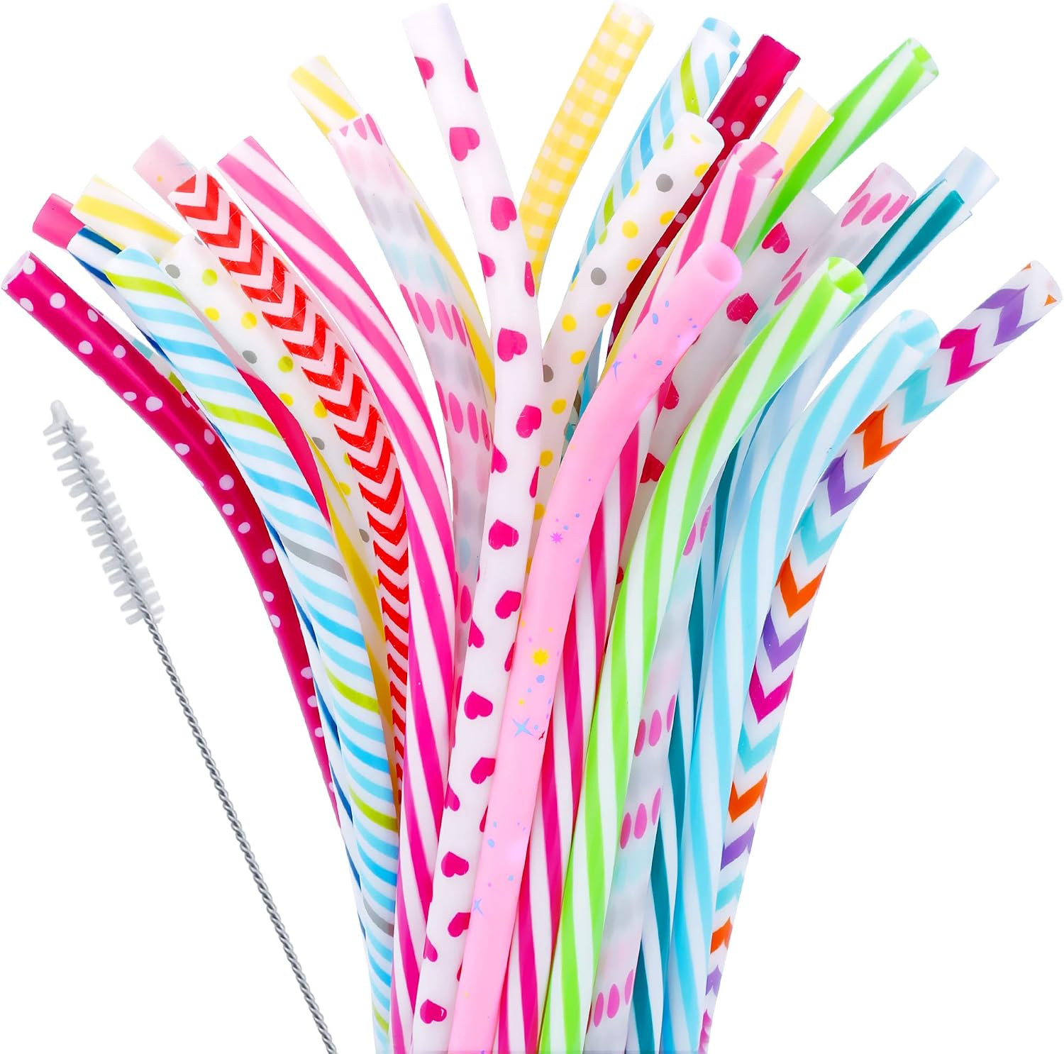 30 Pieces Reusable Plastic Straws Bpa-Free 9″ Colorful Printing Hard Platic Stri