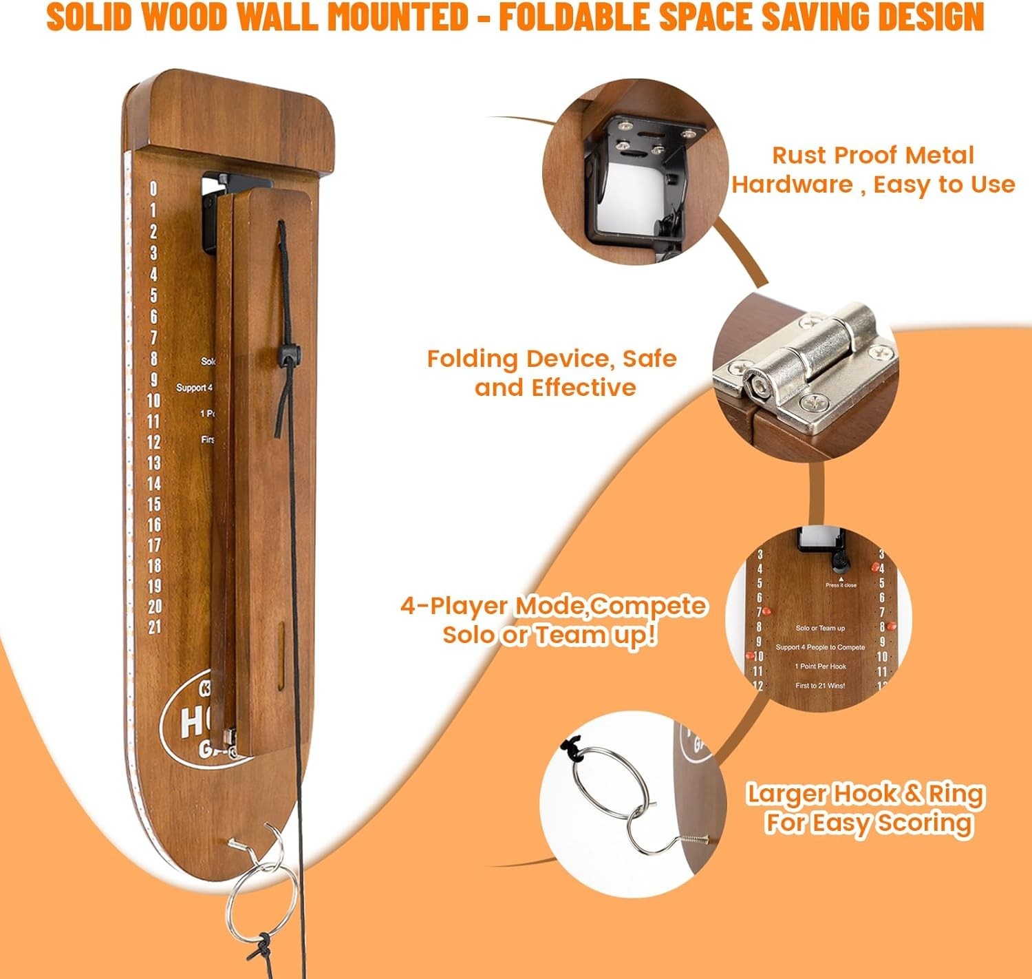 Ring Toss Game, Man Cave Decor, Solid Wood Wall Mounted Hook and Ring Game