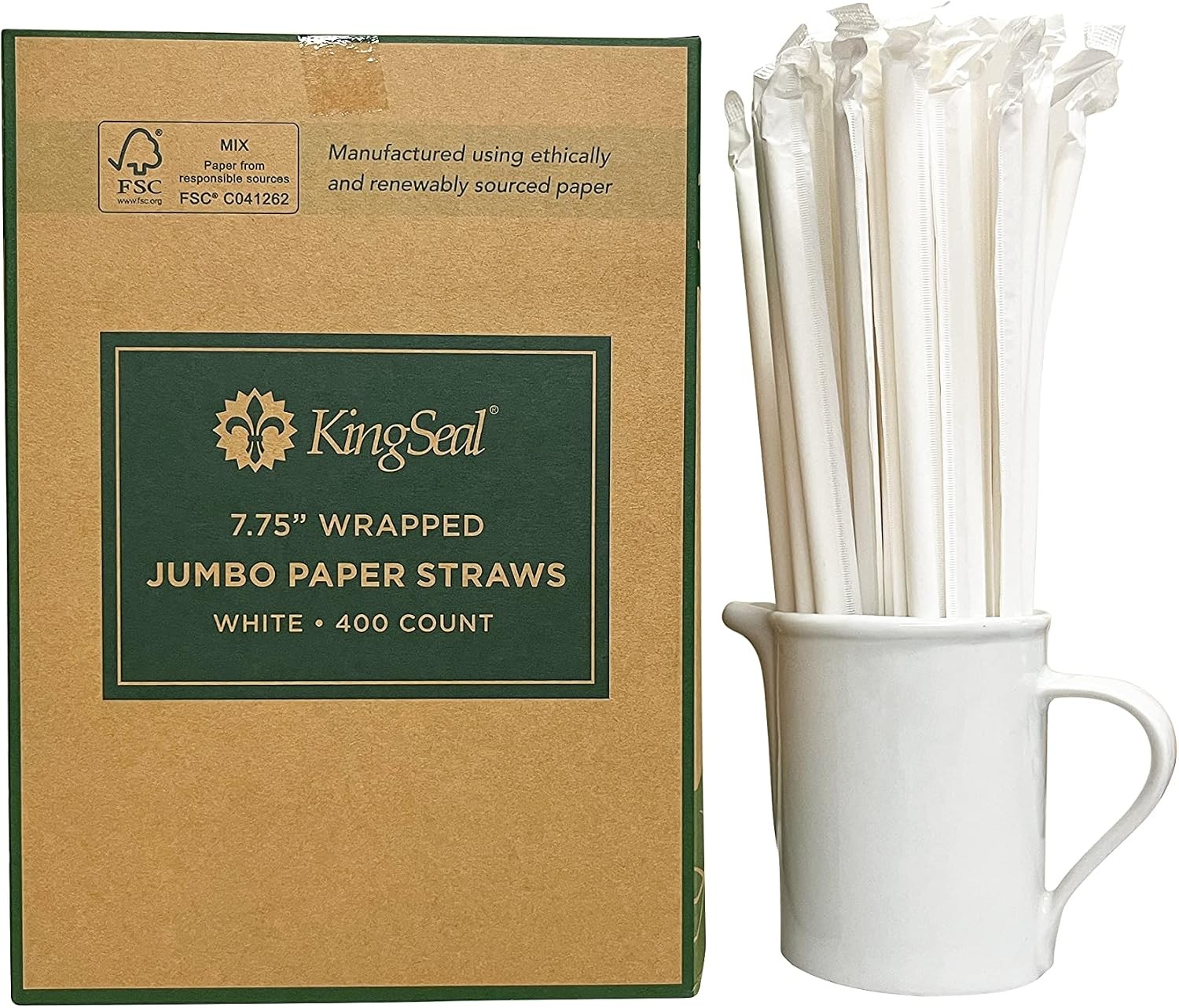 400 Count | Kingseal Disposable PAPER Drinking Straws, FSC Certified, Paper