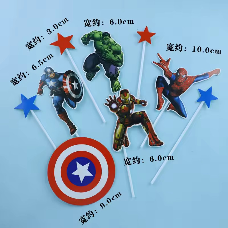 Superhero Cake Topper – Iron Man, Spider-Man, Hulk & Captain America Birthday De