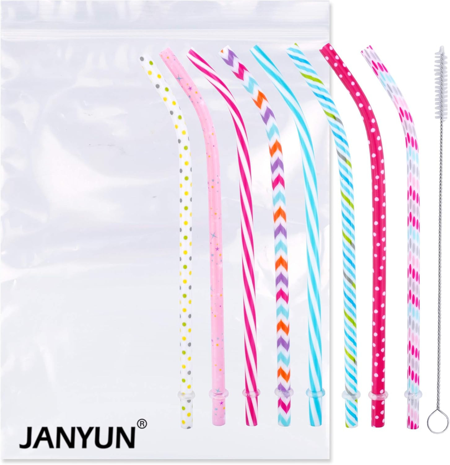 30 Pieces Reusable Plastic Straws Bpa-Free 9″ Colorful Printing Hard Platic Stri