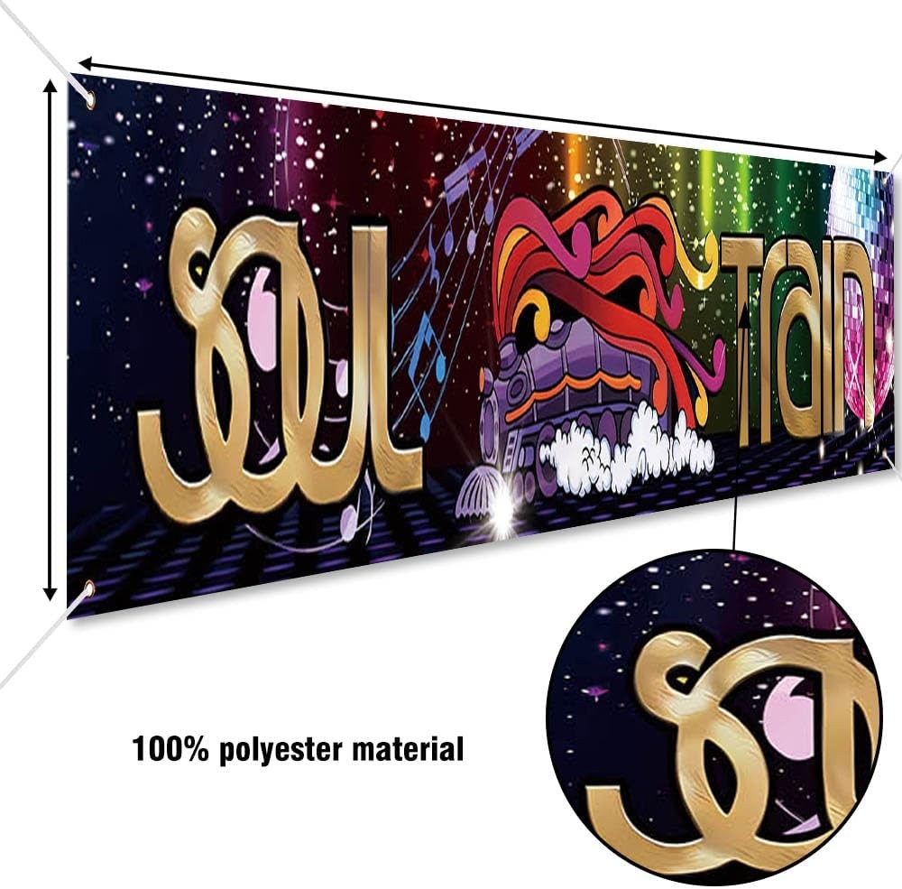 118 x 20 Inches 70s 80s Train Theme Yard Door Banner Sign Soul