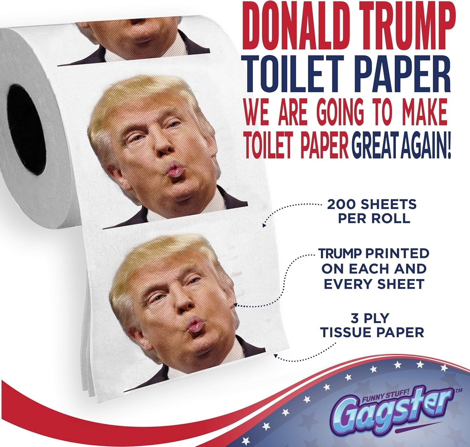 Trump Political Toilet Paper Roll by – 3 Ply Funny Novelty Gag TP with Full-C…