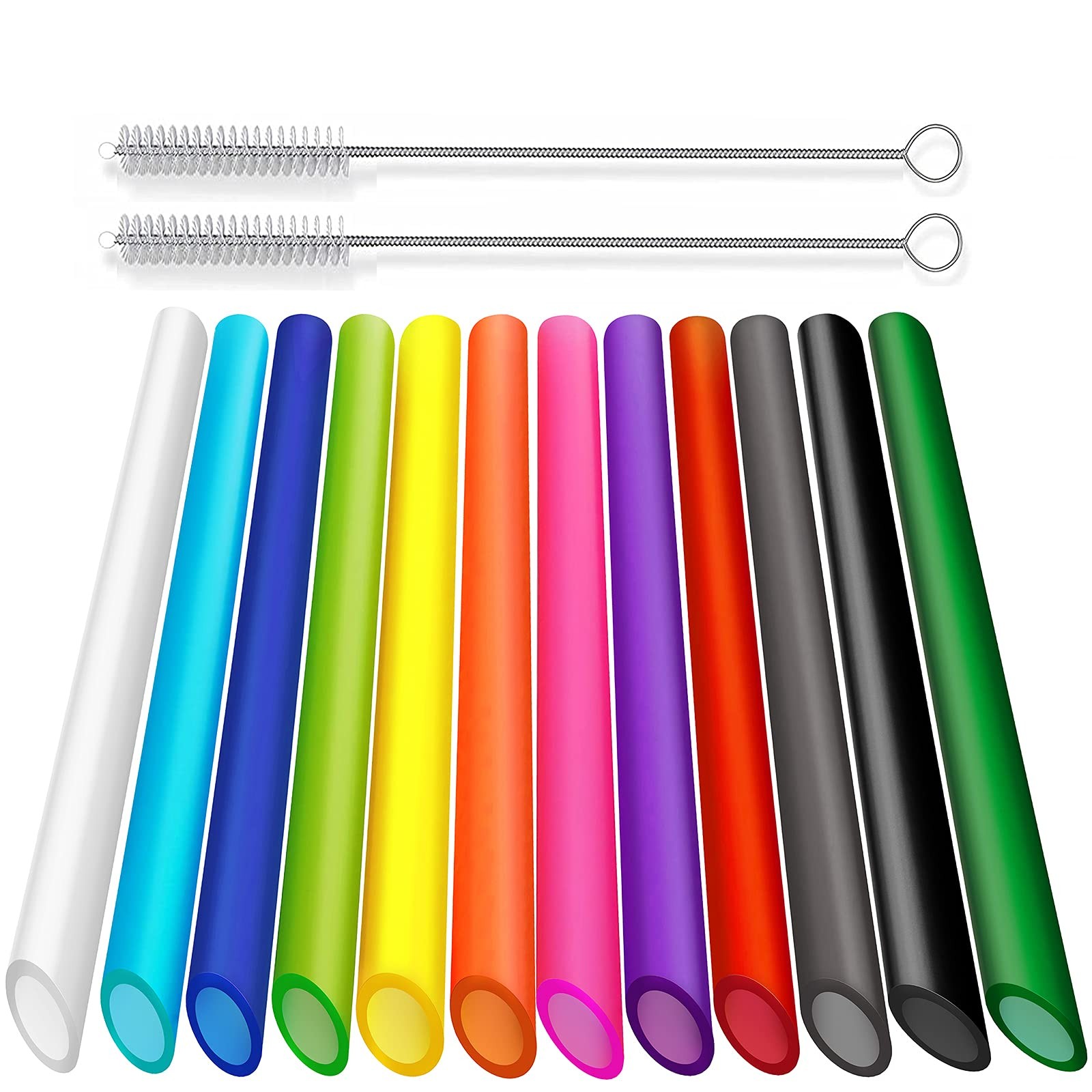 ALINK 12 PCS Reusable Boba Straws, 10.5 Long x 0.51 Wide Colored Plastic Smoothi