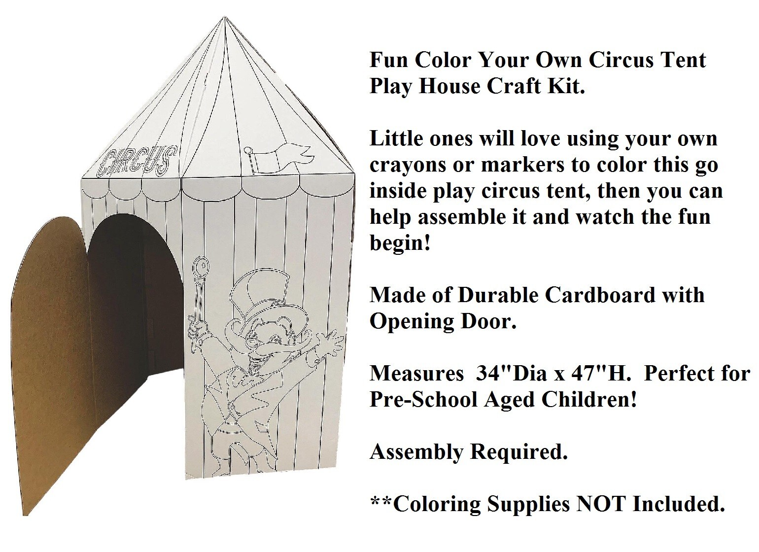 Carnival Circus Playhouse Cardboard Stand-Up Coloring Craft Fun Play Prop 47″H