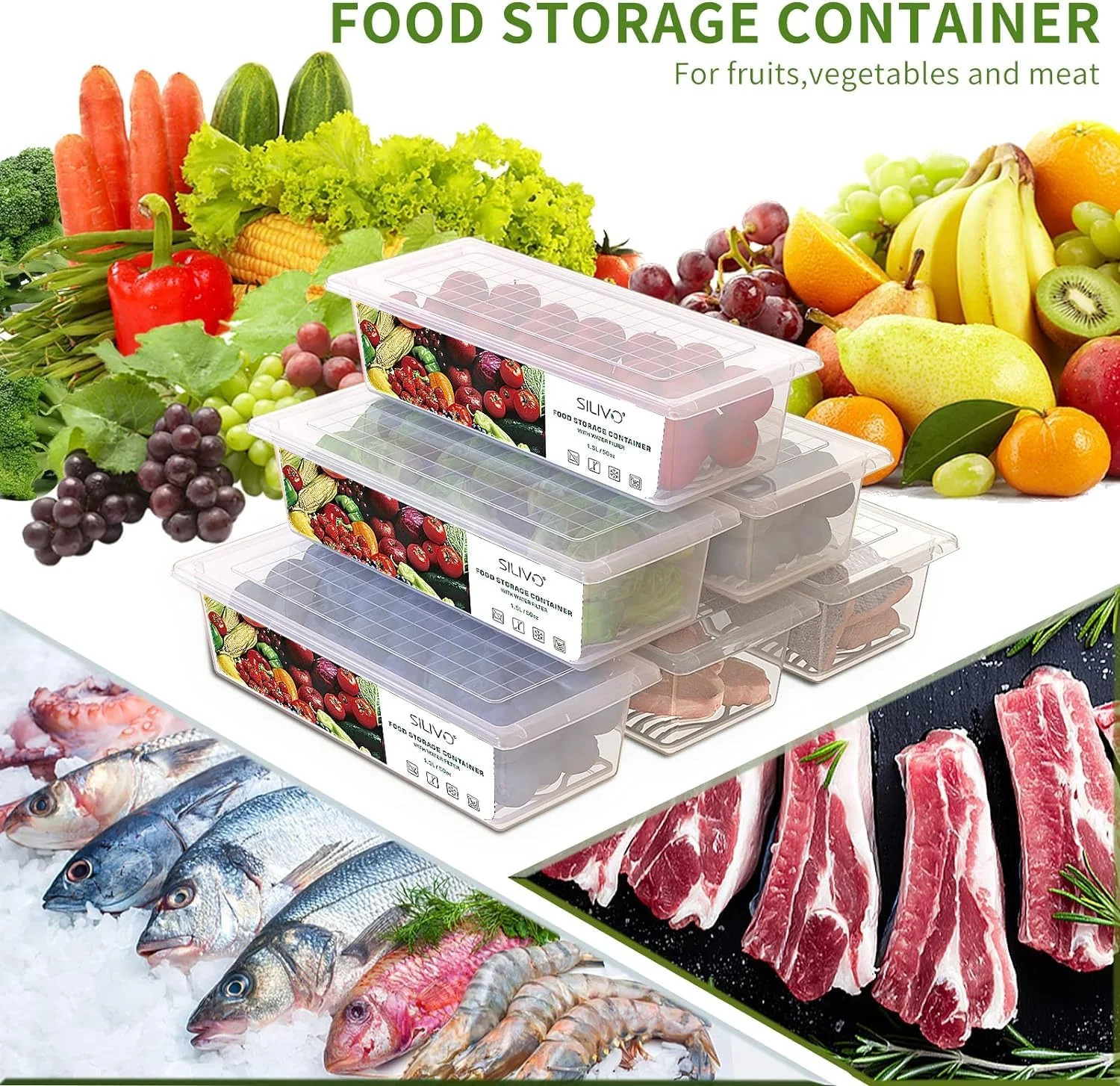 SILIVO Fruit Storage Containers for Fridge (3 Pack) – 1.5L Produce Saver Contain