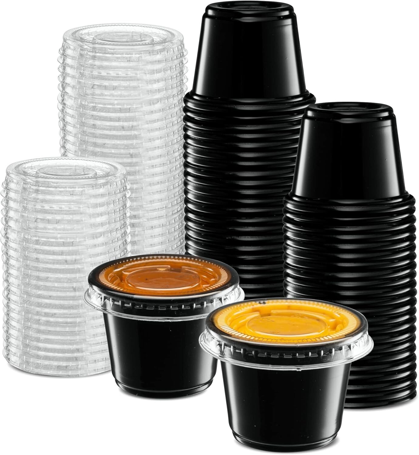 1 oz Plastic Black Souffle Disposable Portion Cups with Lids , Drinks BPA Free