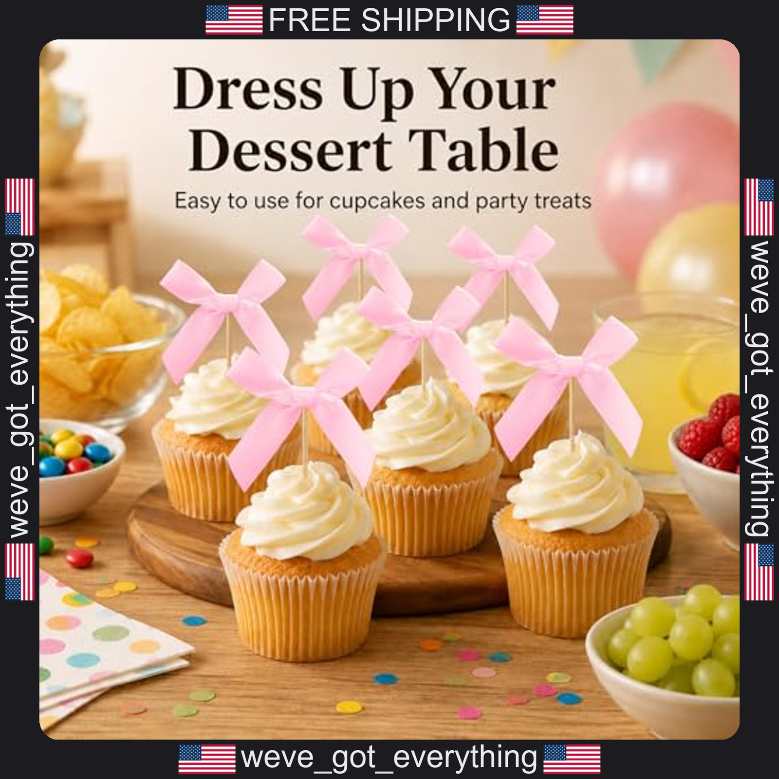 24 Pink Satin Bow Cupcake Toppers for Celebrations