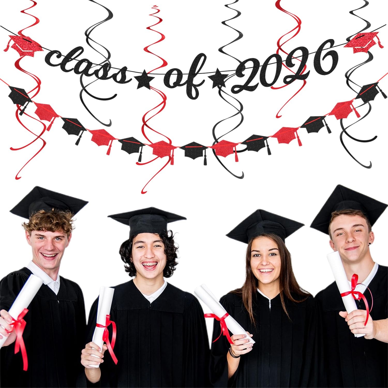 Black-Red 2026 Class-Congratulations Graduation Party-Decorations – 22pcs Hig…