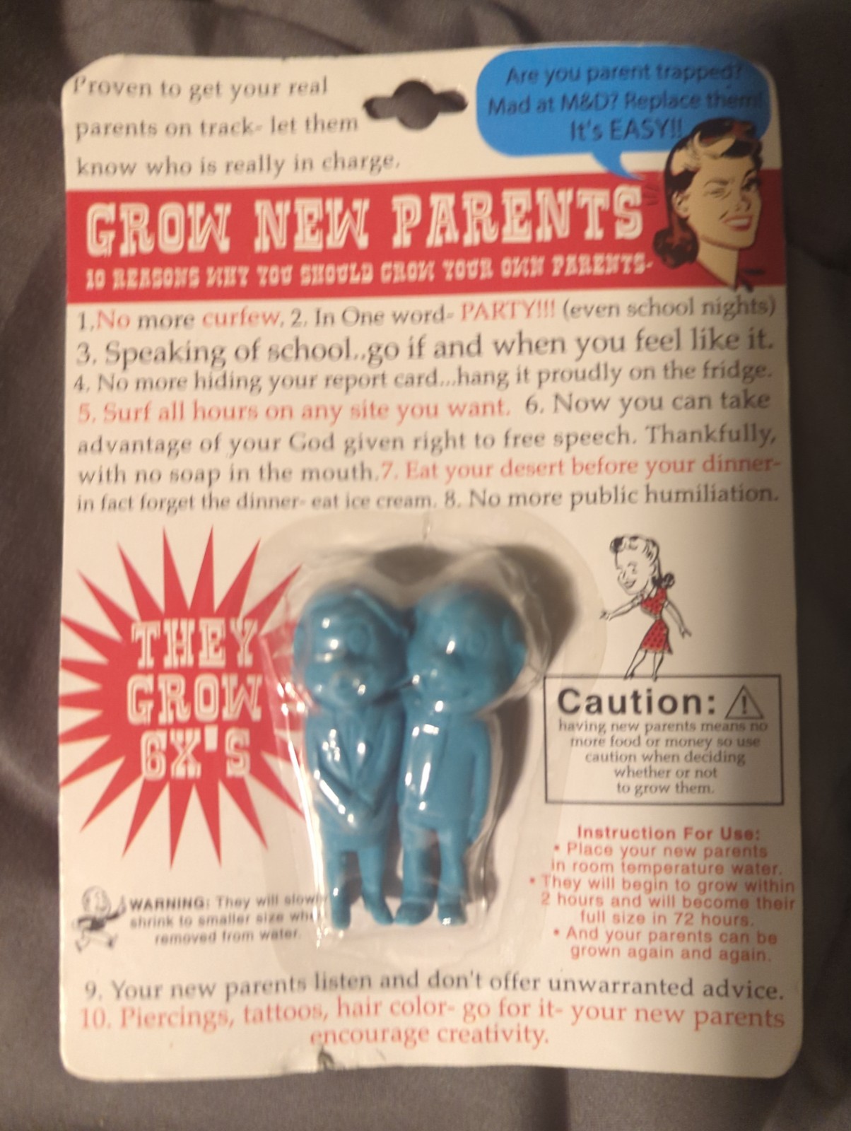 Grow New Parents Novelty Toy Gag Gift Add Water Grows 600% New Rare Collectible
