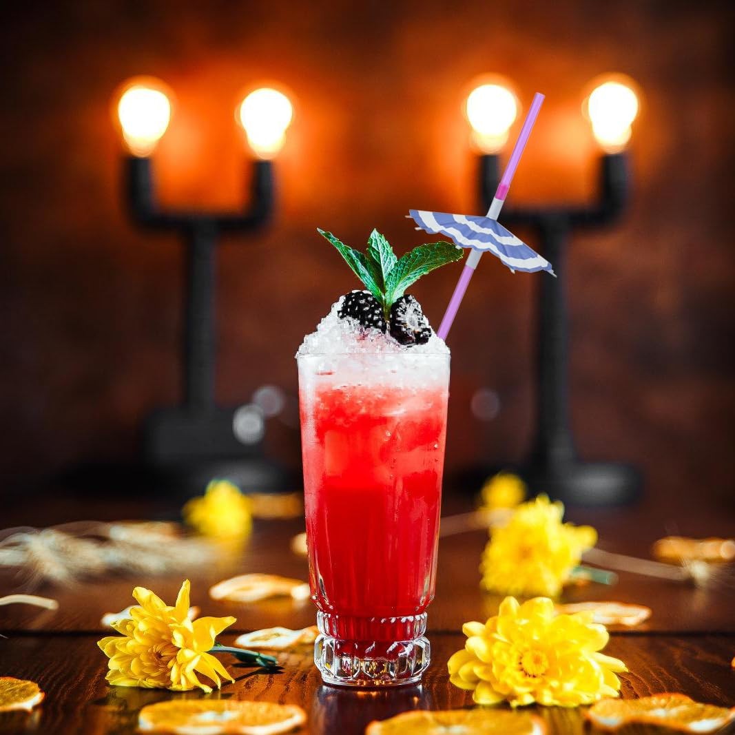 ALINK 100 PCS Umbrella Straws, Long Cocktail Drink Umbrellas Fancy Flower Bar St