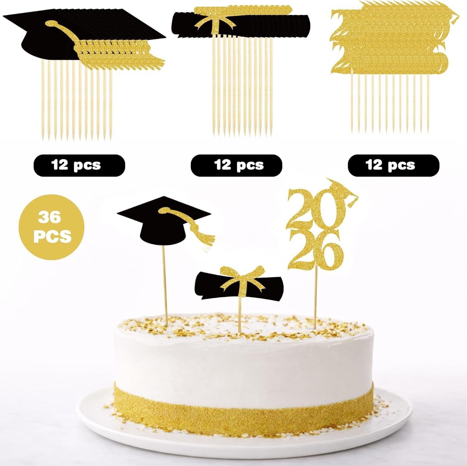 Graduation Decorations 2026-36 PCS Graduation Cupcake Toppers – 2026 Graduati…