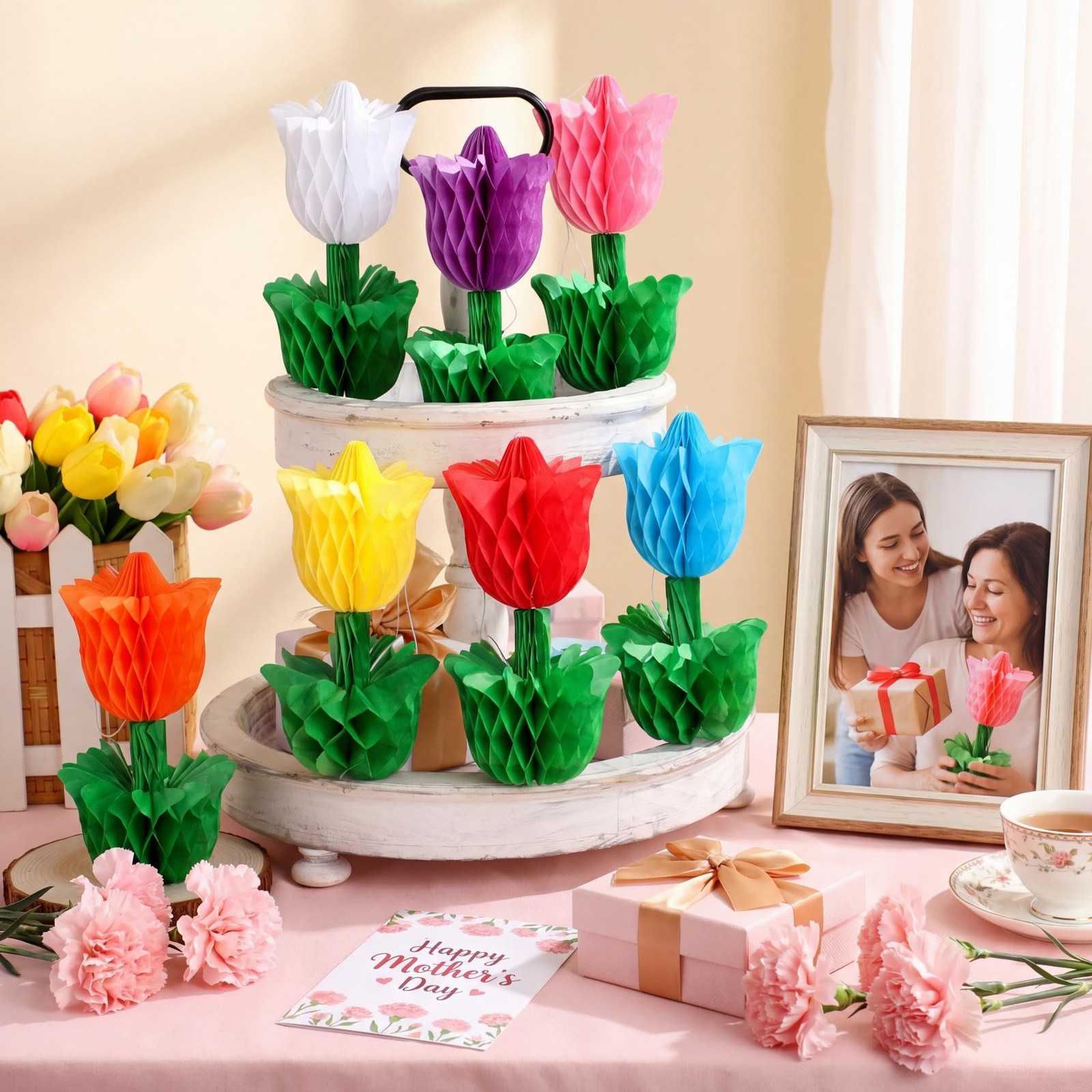 Spring Flower Honeycomb Centerpieces Tulip Table Decoration Party Supplie 10 PCS