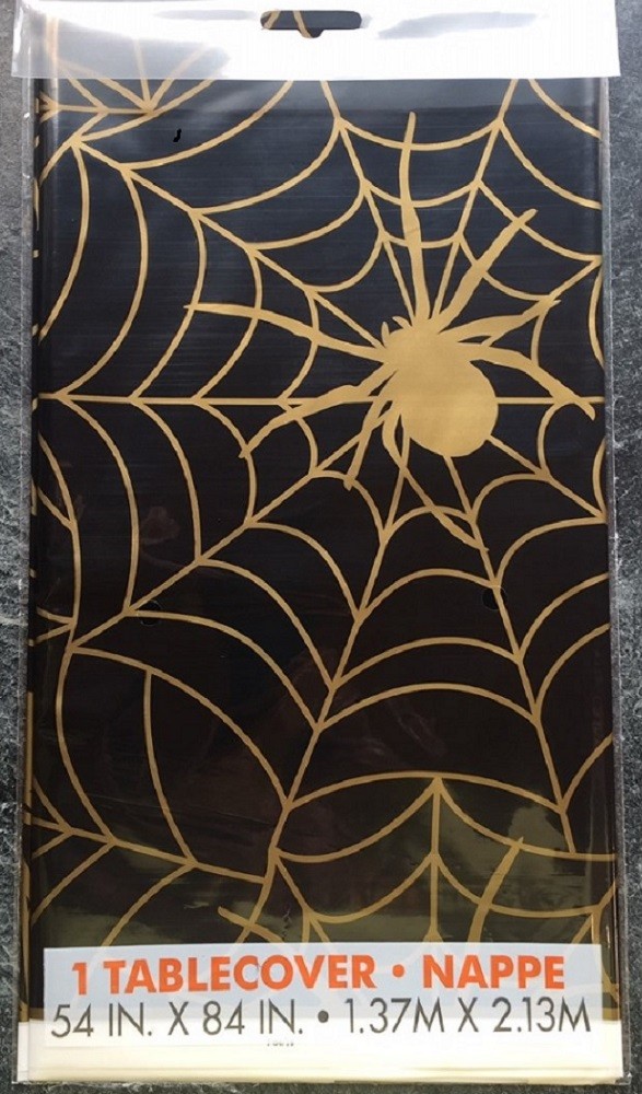 Spiders Web Halloween Tablecloth Black & Gold Halloween Party Tablecover Cobwebs