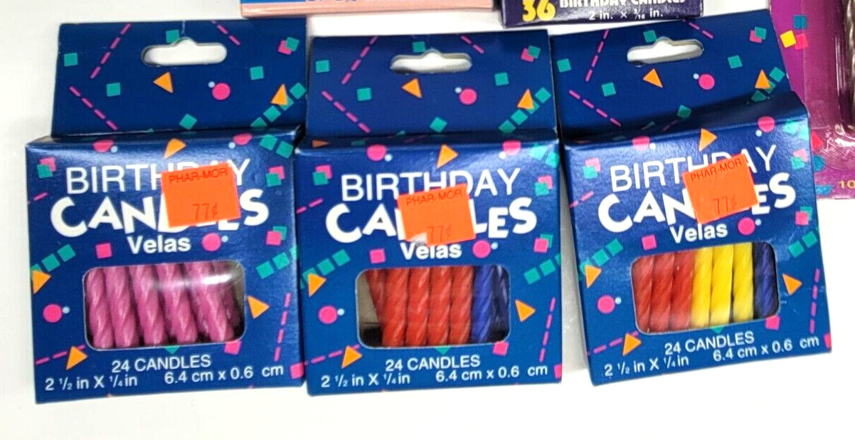 Lot of 6 Vintage Birthday Candles Boxes Multicolored Striped Solid Gibson Misc.