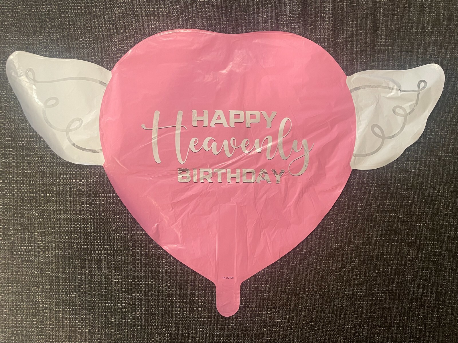 Happy Heavenly Birthday Balloon Heart Shaped with angel wings (pink)