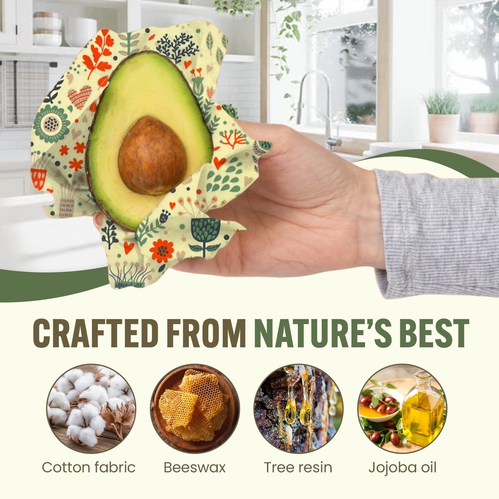 Beeswax Wraps for Food – Reusable & Moldable Bees Wax Covers for Bowls, Fruit…