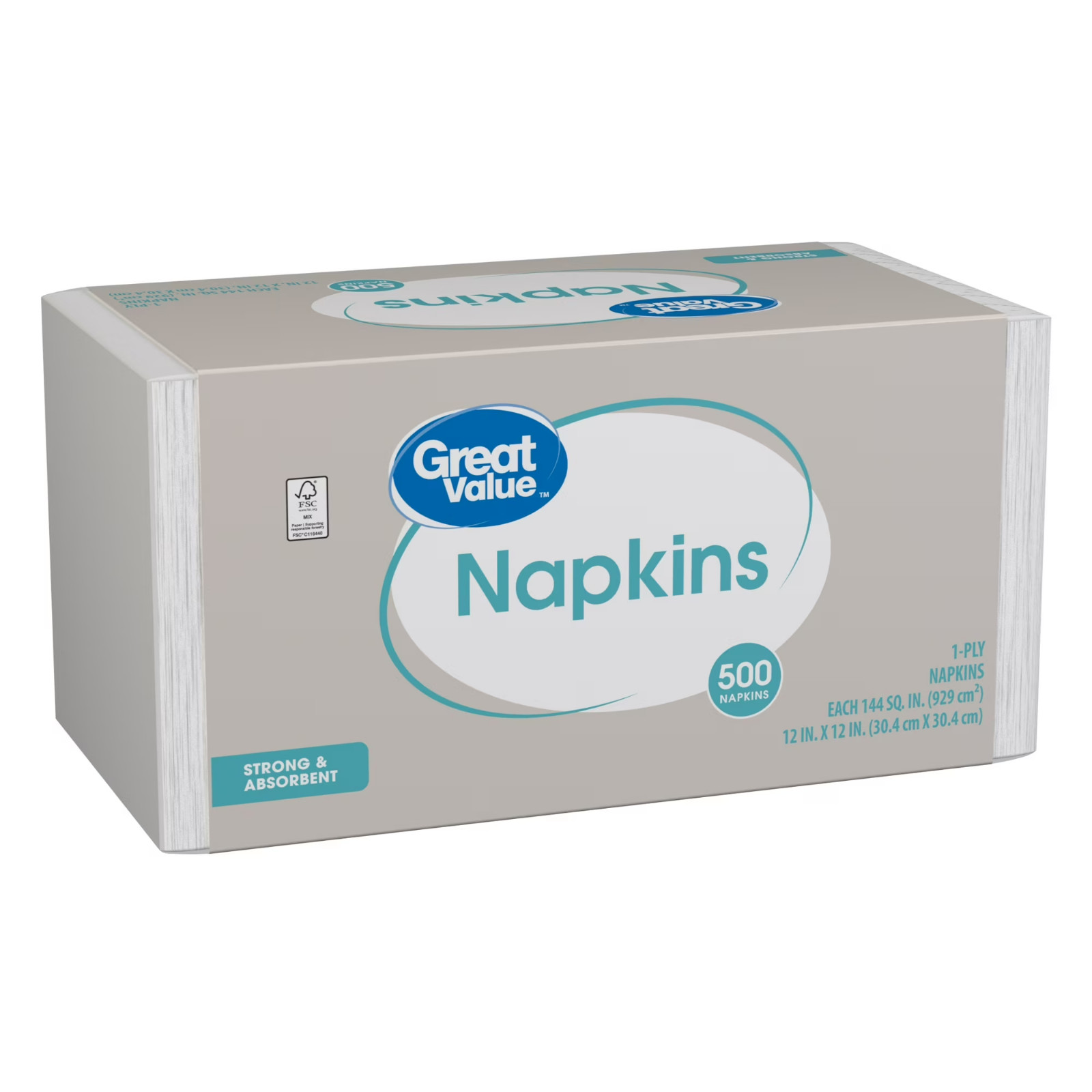 (6 pack) Great Value White Disposable Paper Napkins, 12 in x 12 in, 500 Count