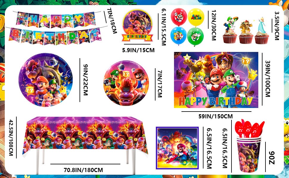Super Mario Party Decoration Game Birthday Supplies Set Balloon Plates Backdrop