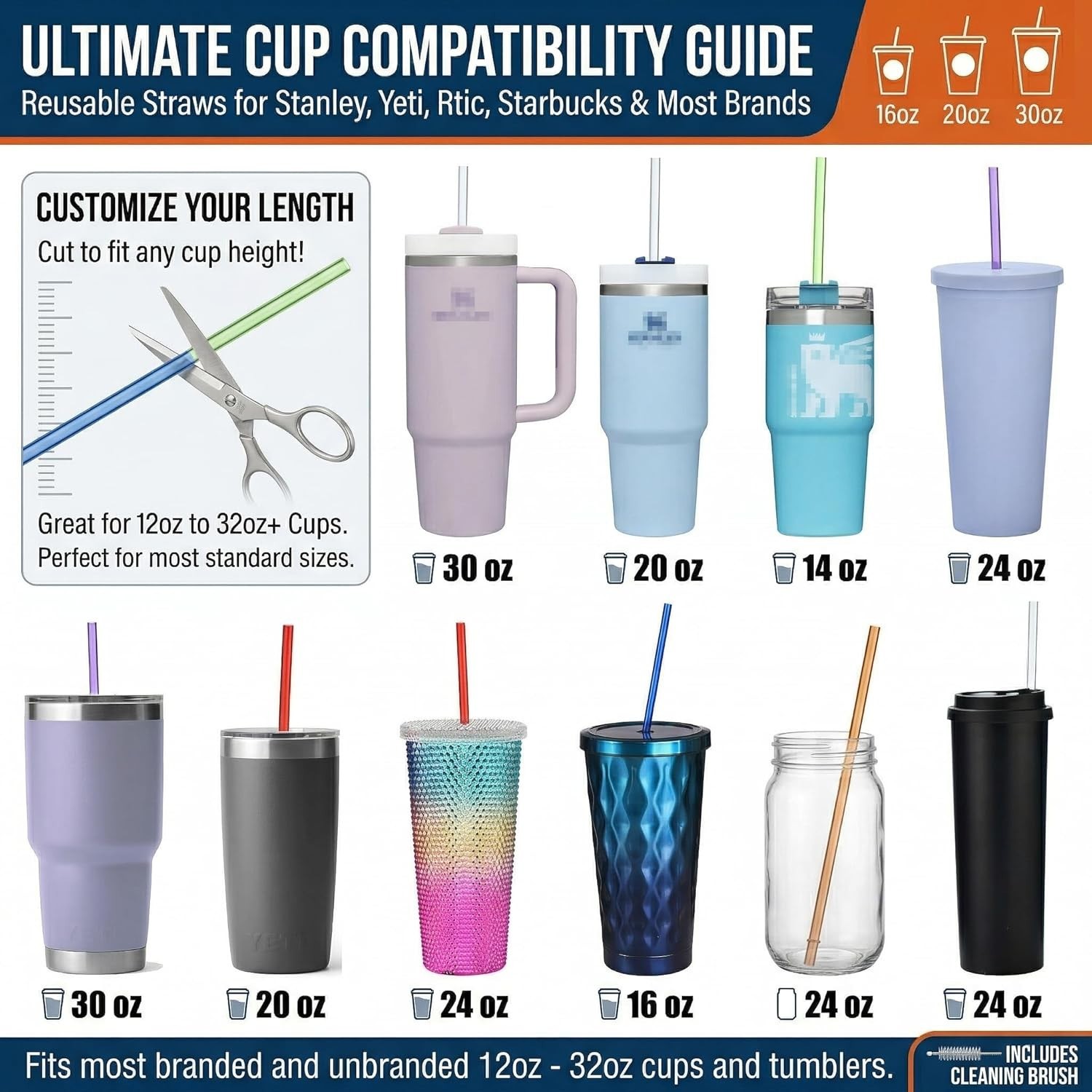 Vibrant Rainbow 10.5-Inch Reusable Straws for Tumblers – BPA-Free & Easy Clean