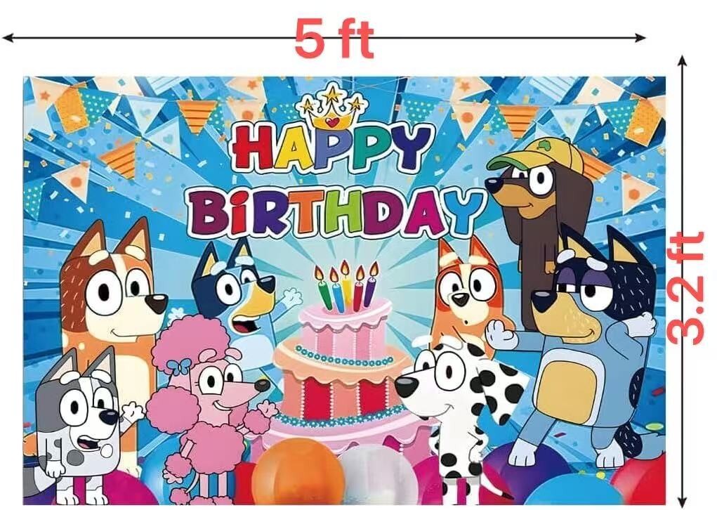 Blue Sheepdog Theme Happy Birthday Backdrop 5×3.2ft Birthday Party Decoration
