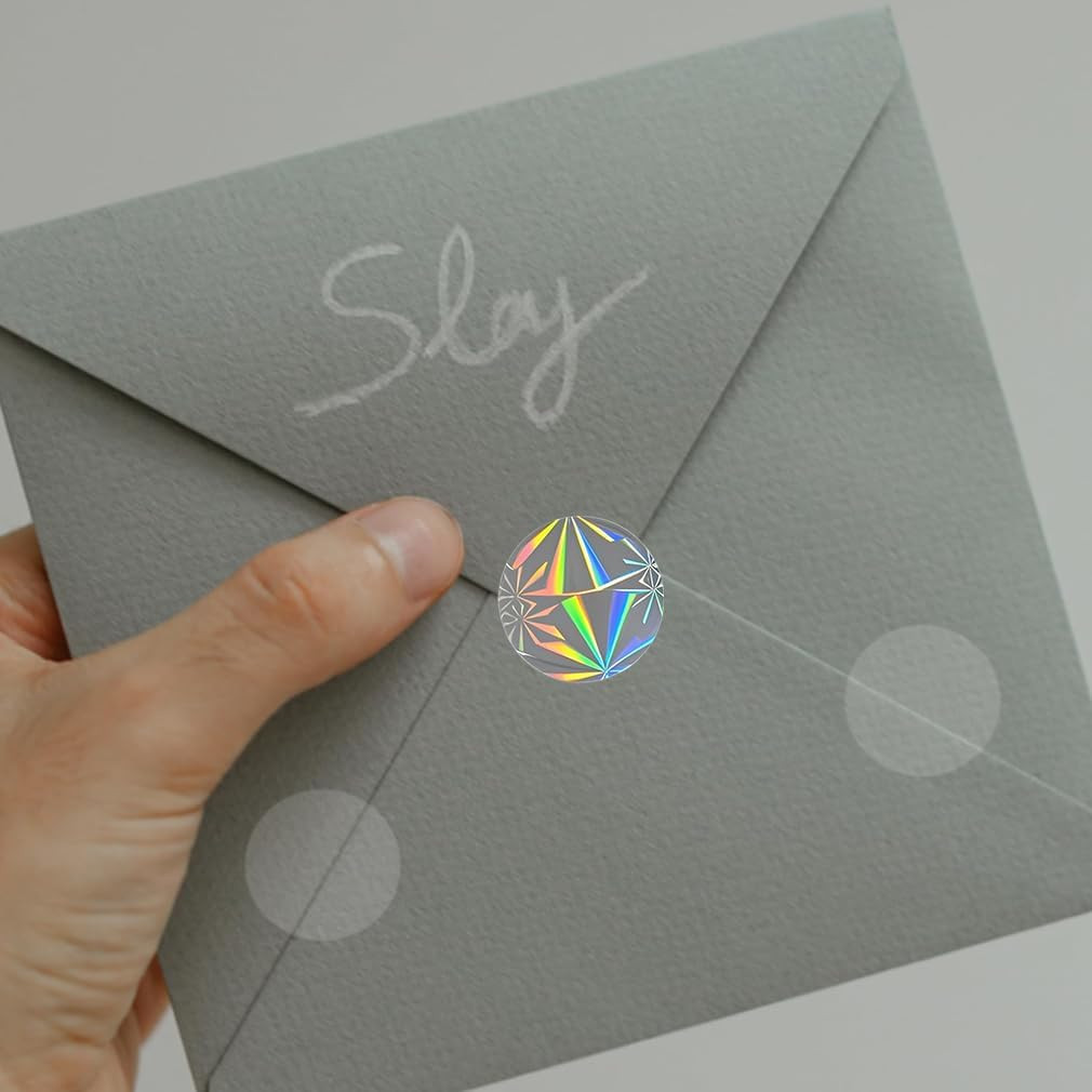 1″ 500Pcs Laser Reflection Stickers, Clear Transparent Waterproof Sticker Crysta