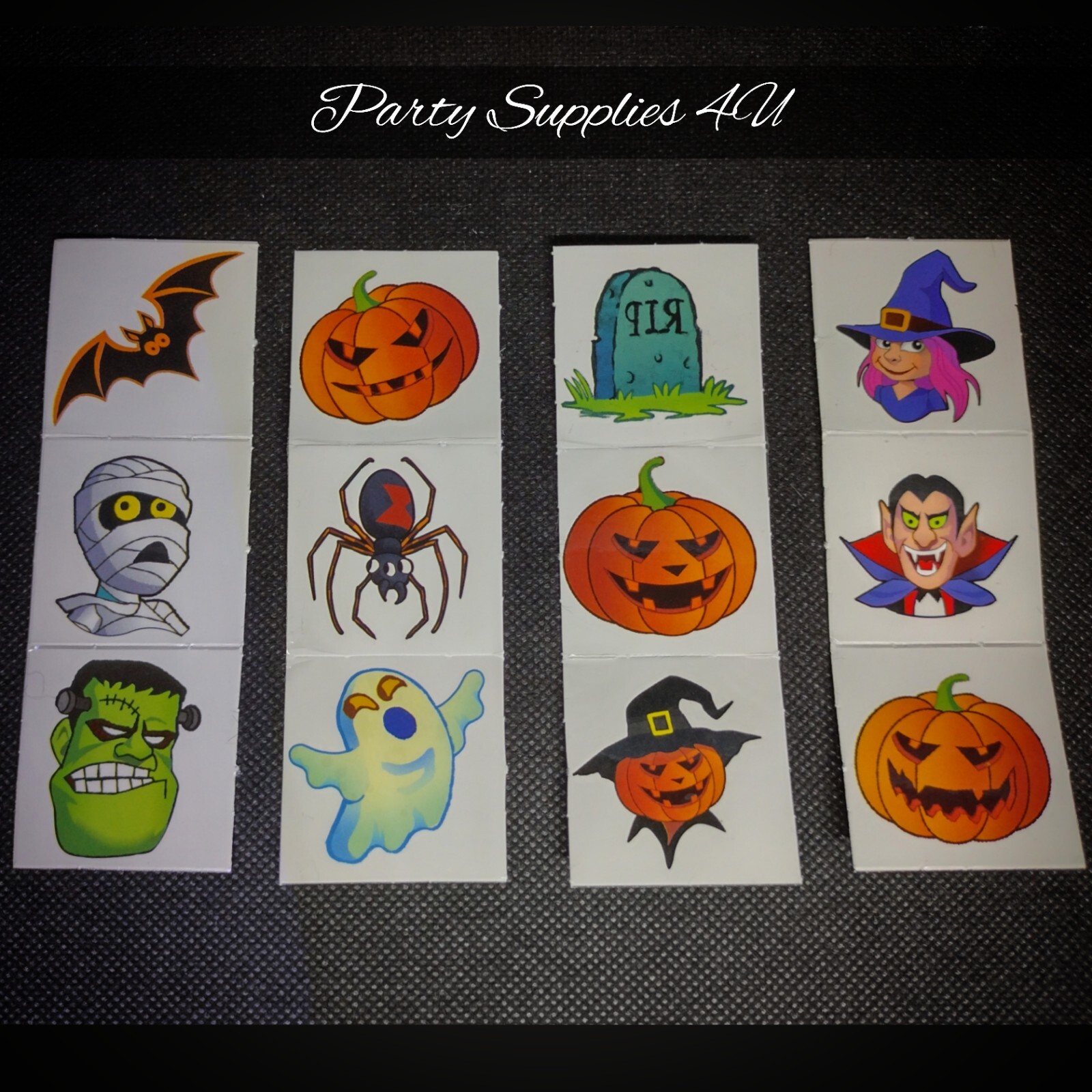 12pk Halloween Temporary Tattoos. /Party bag filler/kids/Trick/Treat/Transfer