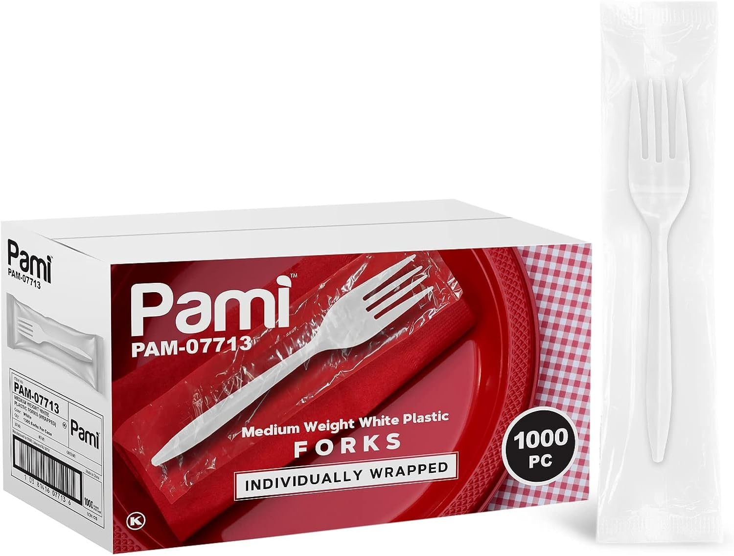 PAMI Individually Wrapped Plastic Cutlery Set 1000 Ct – White Forks Knives Spoon