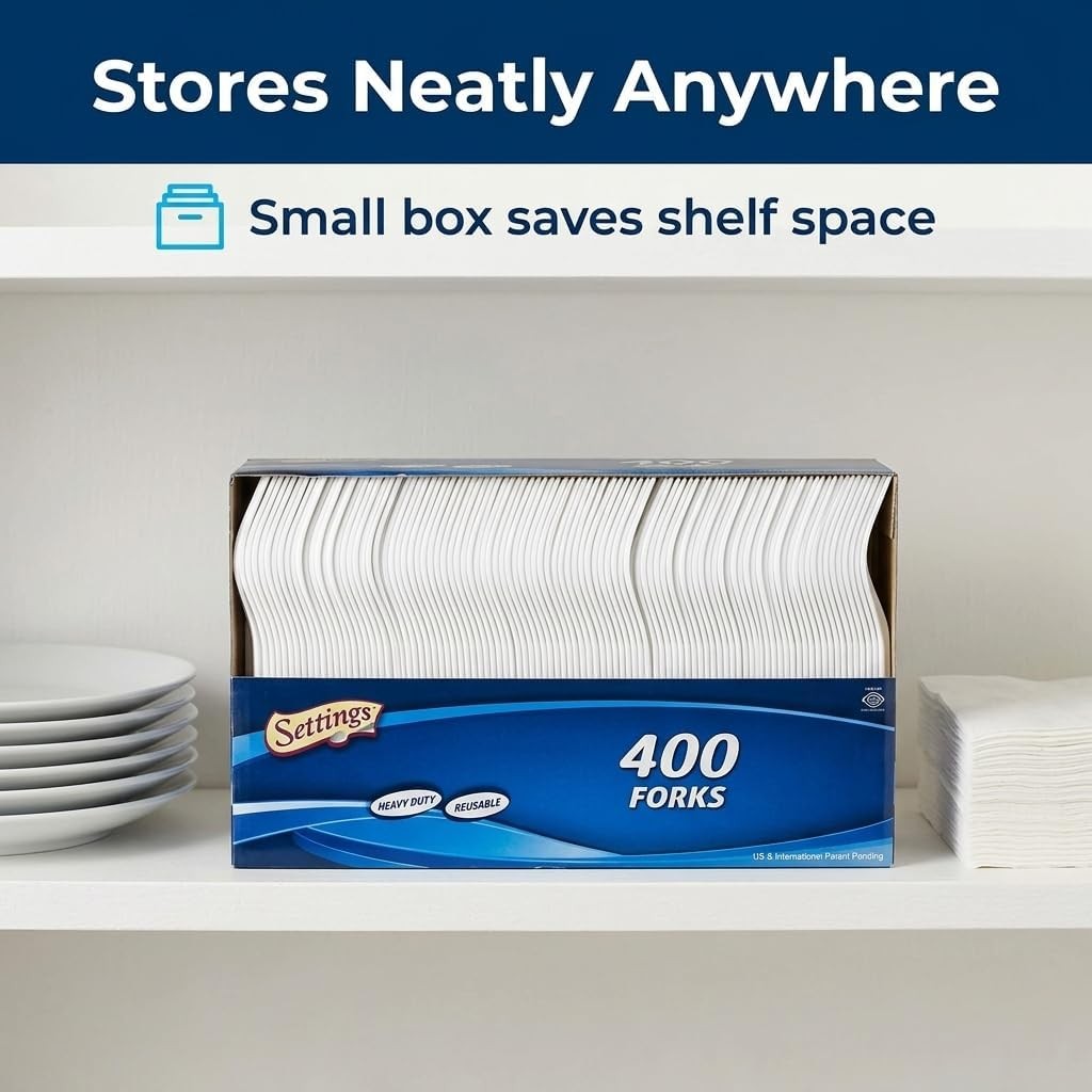 White Plastic Forks, 400 Count – Heavy-Duty Disposable Forks, BPA-Free Bulk