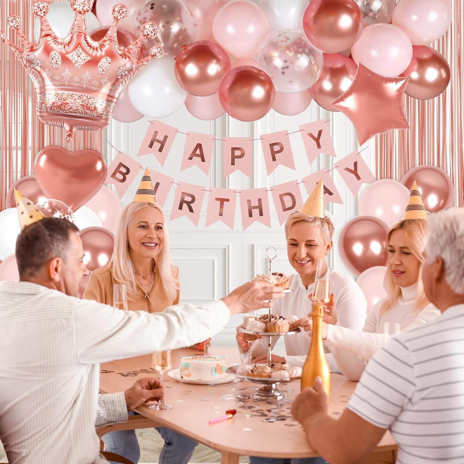 Rose Gold Happy Birthday Party Decorations for Women Girls, Happy Birthday Ba…