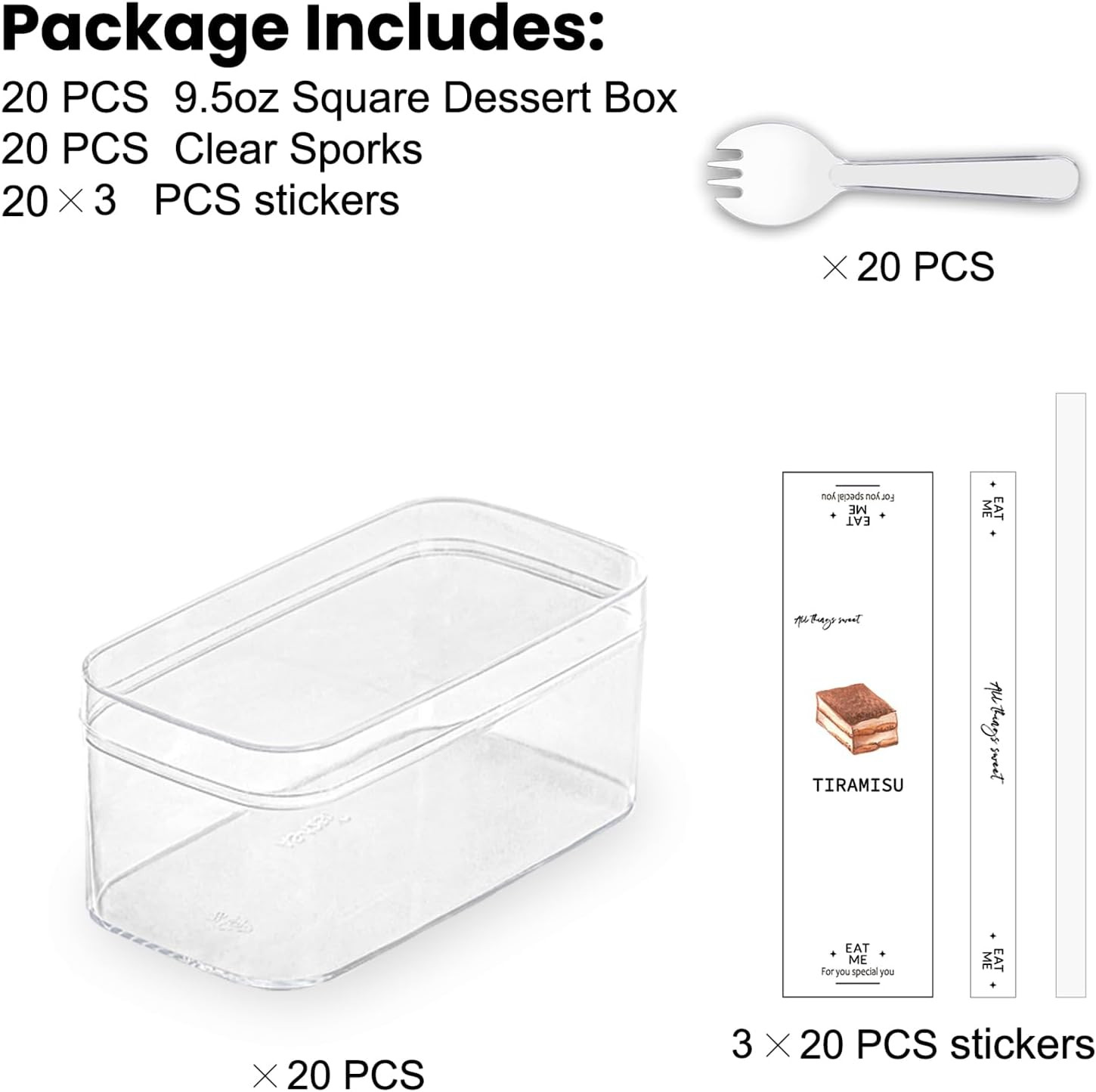 Plastic Dessert Cups with Lids and Sporks,Stickers,Tiramisu Containers,Cookie Co