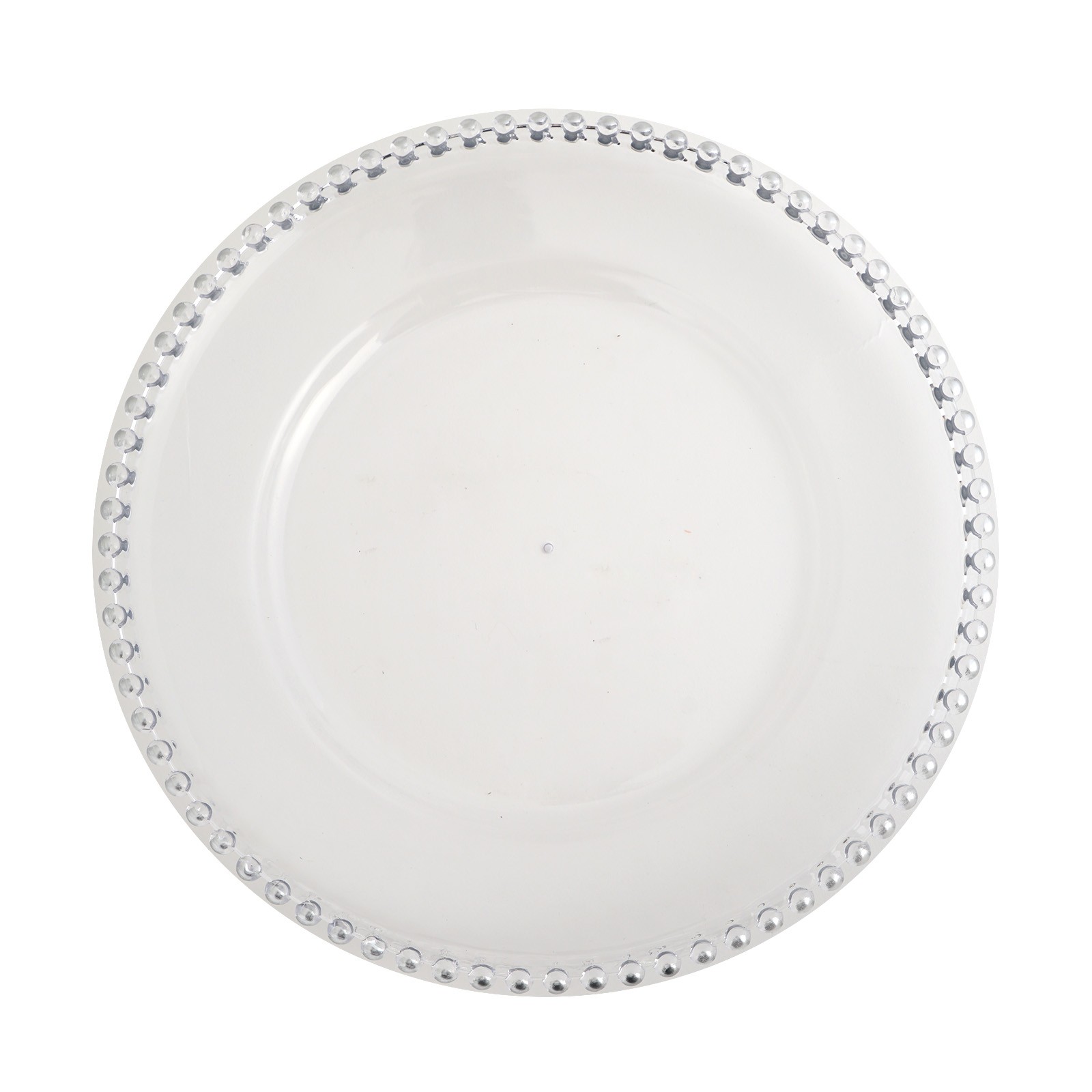 24 CLEAR SILVER 12″ Round Beaded Rim Charger Plates Wedding Reception Light Gray