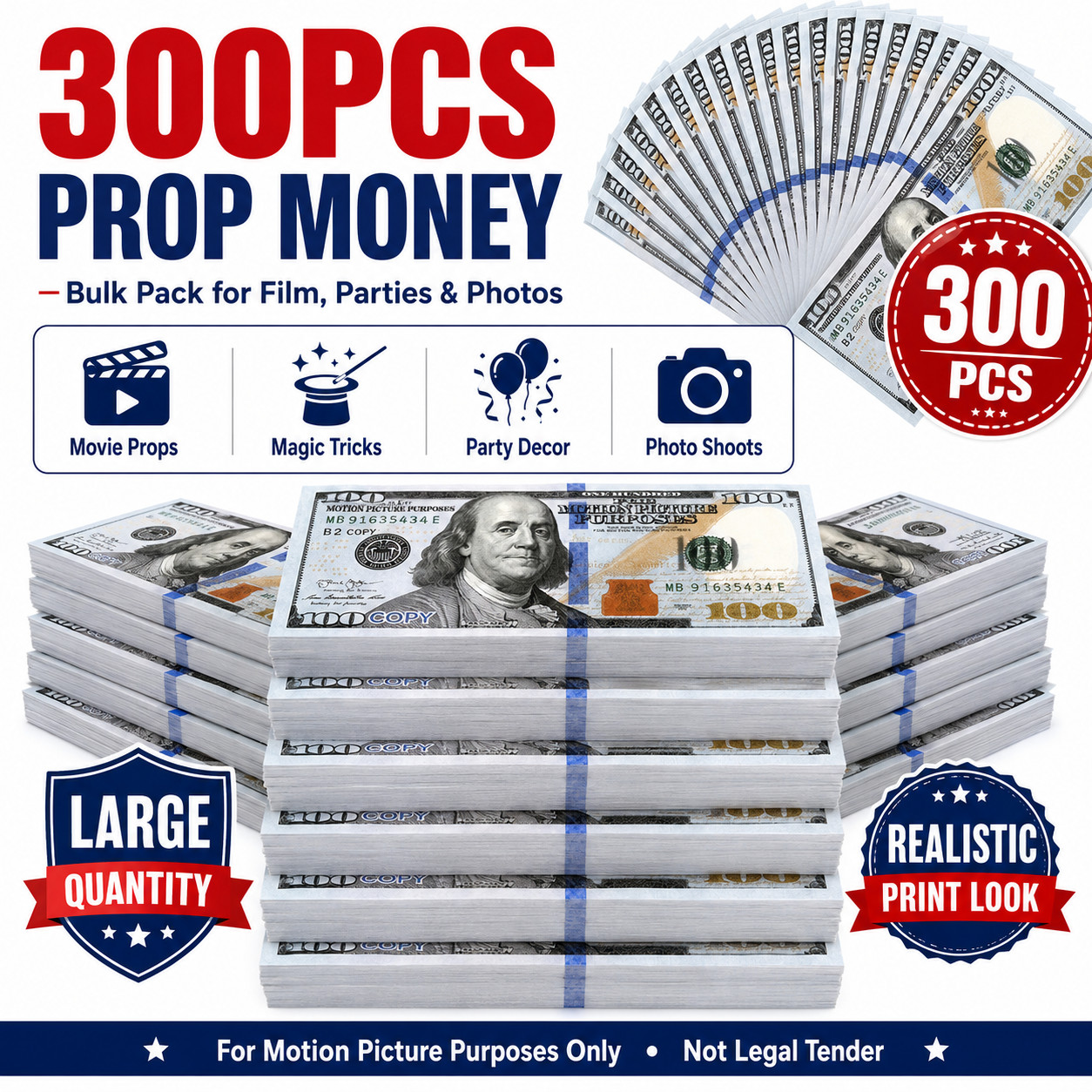 300 pcs Movie Props money Fake bills look real for video party,Education Toys