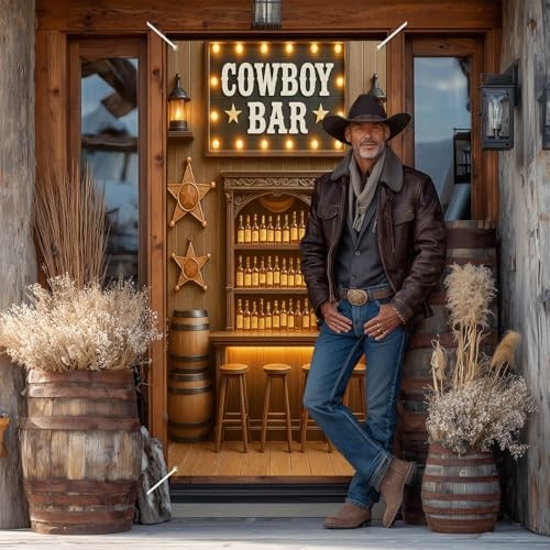Cowboy Bar Door Cover 71×35 Inch Rustic Saloon Backdrop – Western Wild West#11